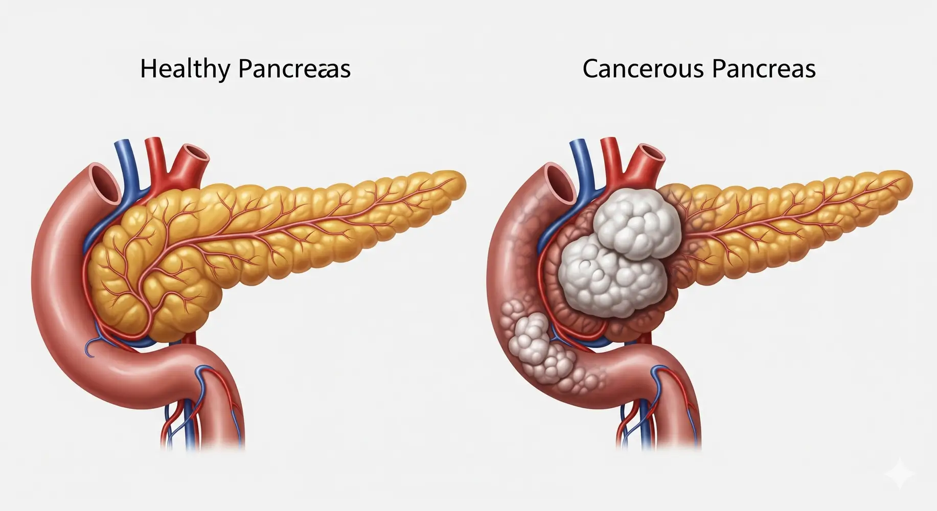 Imagen comparativa entre un páncreas sano y un cáncer de páncreas- clinica de endoscopia avanzada