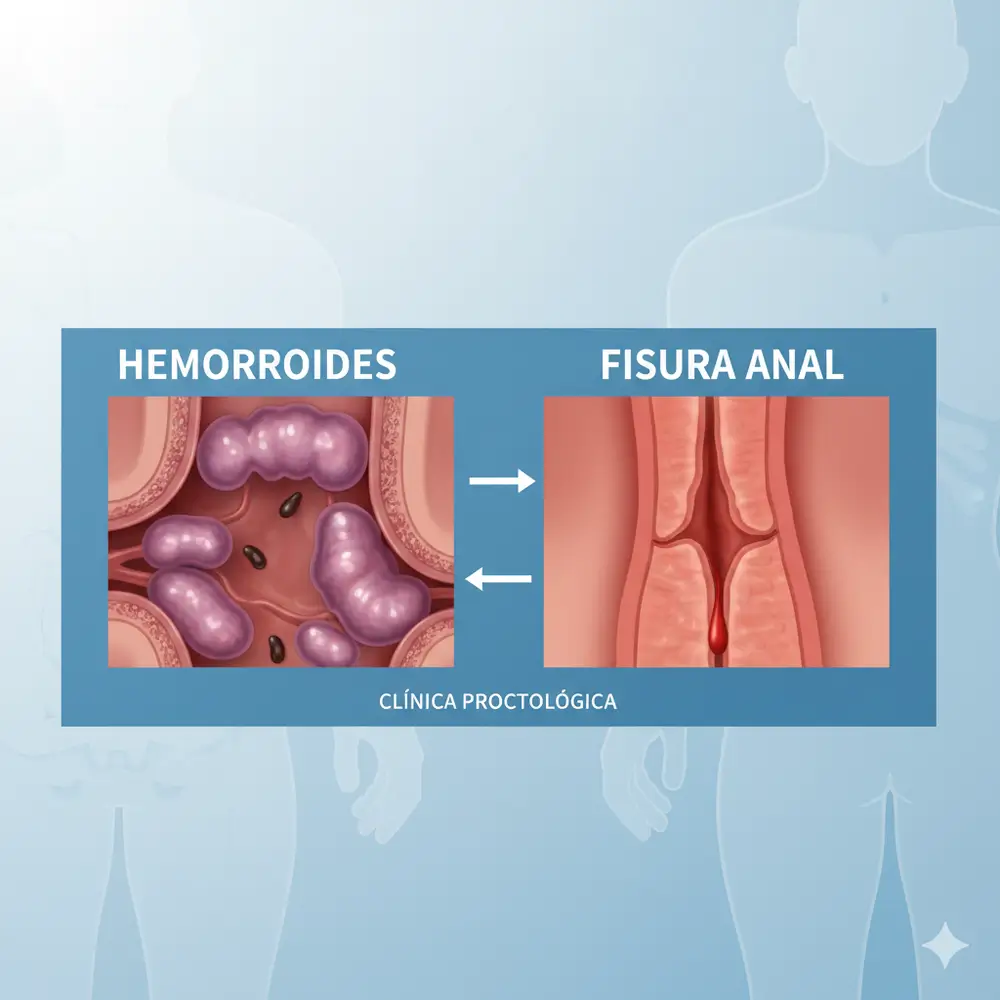 Imagen clínica que muestra diferencia entre hemorroides y fisura anal- clinica de endoscopia avanzada
