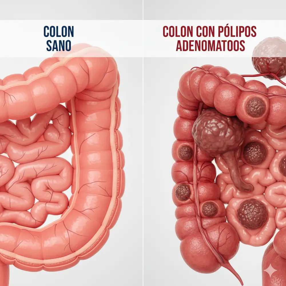 clinica_de_endocopía_avanzada | pólipos adenomatosos Comparación visual entre un colon sano y uno con pólipos adenomatosos - clinica de endoscopia avanzada