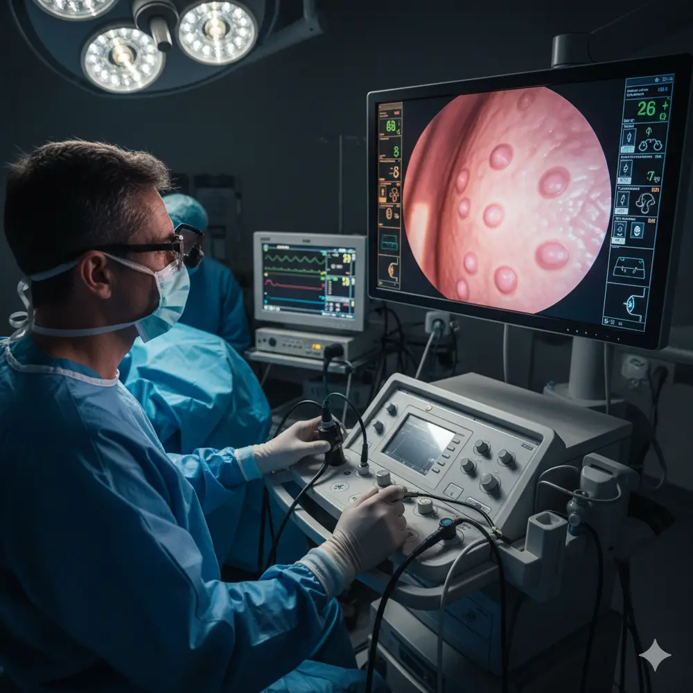 Médico realizando una colonoscopía avanzada para detectar pólipos hiperplásicos - clinica de endoscopia avanzada